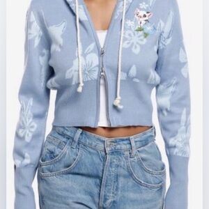 Disney Moana Pua Pig blue cropped cardigan sweater hoodie